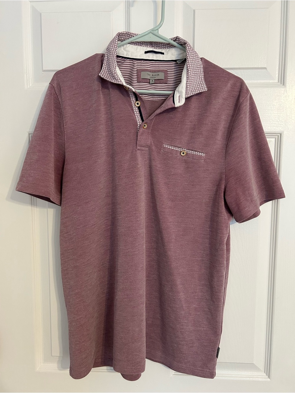 Ted Baker Men's Plum Heather Polo with Patterned Contrast Collar